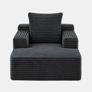Sofá chaise longue de 1 lugar - Estofado em veludo cotelê, sofá-cama moderno sem montagem, poltrona reclinável confortável - Cinza escuro