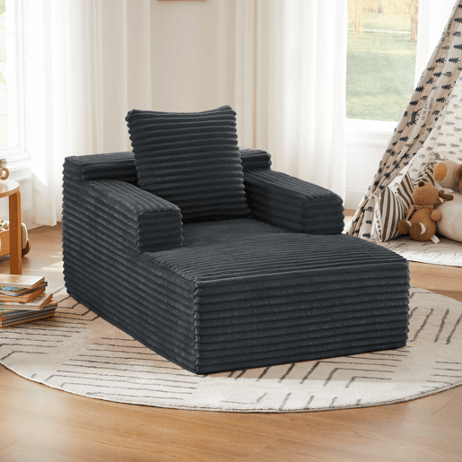 Sofá chaise longue de 1 lugar - Estofado em veludo cotelê, sofá-cama moderno sem montagem, poltrona reclinável confortável - Cinza escuro