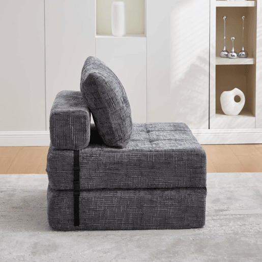 Sofá-cama dobrável - sofá-cama com almofadas, colchão dobrável com encosto, sofá dobrável portátil, sofá de chão confortável para a sala de estar e o quarto - cinzento