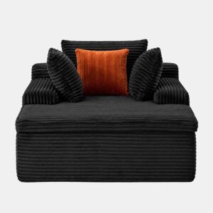 Sofá-cama de 1 lugar - sofá de chão sem estrutura, estilo «nuvem» moderno com chaise longue, sofá confortável para a sala de estar, 3 almofadas e 1 manta, sem montagem - preto