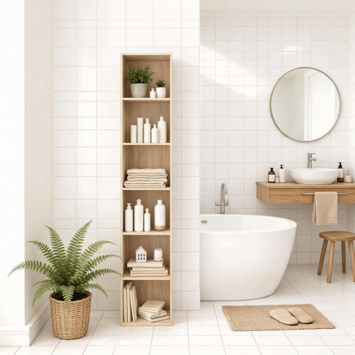 Estante com cubos 30x24x158,4 cm - alta, com espaço de arrumação para a casa de banho, livros, escritório e plantas - carvalho Estante com cubos 30x24x158,4 cm - alta, com espaço de arrumação para a casa de banho, livros, escritório e plantas - carvalho
