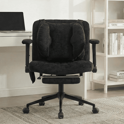 Cadeira de escritório giratória e elevável 80x55 cm - ajustável em altura com apoio para os pés, capacidade de 150 kg, apoios de braços, rodas, estilo gaming para escritório em casa - Preto