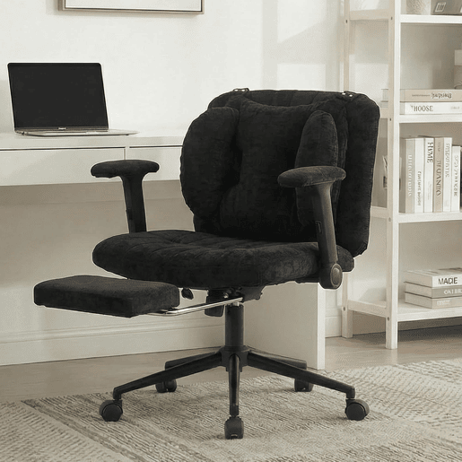 Cadeira de escritório giratória e elevável 80x55 cm - ajustável em altura com apoio para os pés, capacidade de 150 kg, apoios de braços, rodas, estilo gaming para escritório em casa - Preto