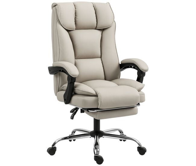 Silla de escritorio con reposapiés respaldo reclinable acolchado grueso tapizada en cuero sintético caqui