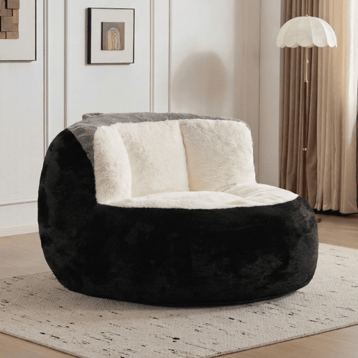 Puf gigante XL - pufe de descanso em pele sintética com enchimento de espuma triturada, sofá-cama, sem montagem - preto, branco e cinzento