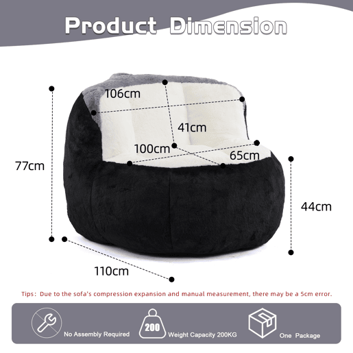 Puf gigante XL - pufe de descanso em pele sintética com enchimento de espuma triturada, sofá-cama, sem montagem - preto, branco e cinzento