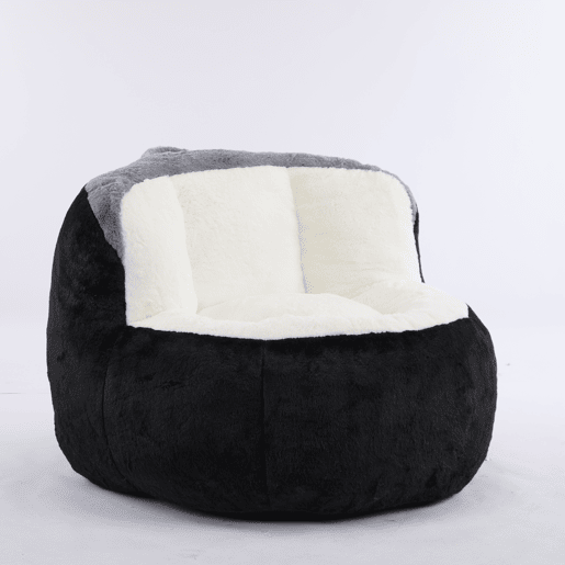 Puf gigante XL - pufe de descanso em pele sintética com enchimento de espuma triturada, sofá-cama, sem montagem - preto, branco e cinzento