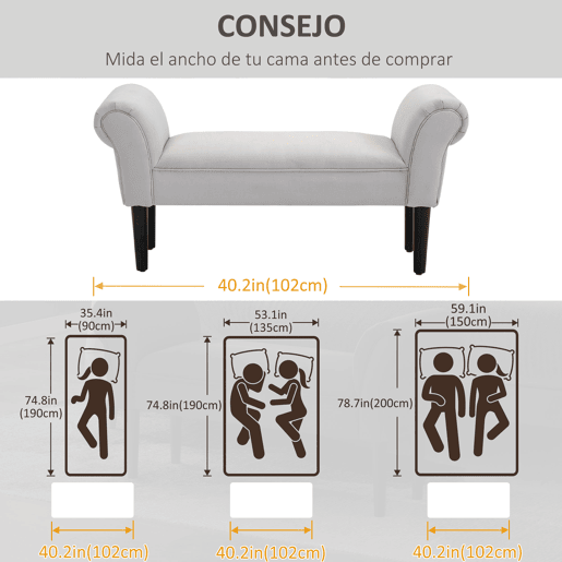 Banco estofado com braços, estilo madeira, para quarto, sala de estar eredor, 102x36x51cm, capacidade de carga de 130kg Banco estofado com braços, estilo madeira, para quarto, sala de estar eredor, 102x36x51cm, capacidade de carga de 130kg