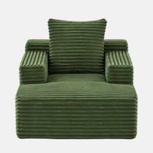 Sofá chaise longue de 1 lugar - estofado em veludo cotelê, transformável em cama, poltrona reclinável sem montagem para sala de estar e apartamento - verde