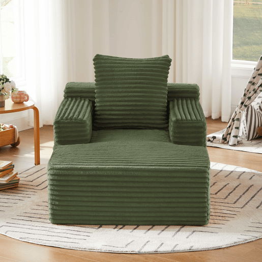 Sofá chaise longue de 1 lugar - estofado em veludo cotelê, transformável em cama, poltrona reclinável sem montagem para sala de estar e apartamento - verde