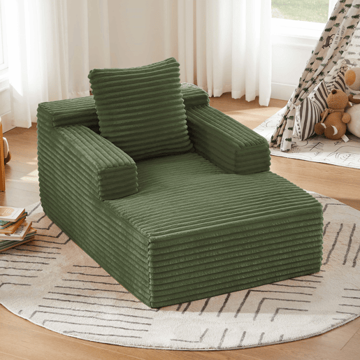 Sofá chaise longue de 1 lugar - estofado em veludo cotelê, transformável em cama, poltrona reclinável sem montagem para sala de estar e apartamento - verde