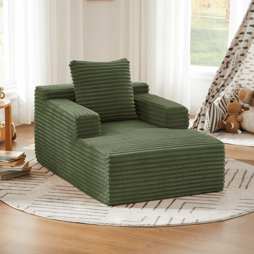 Sofá chaise longue de 1 lugar - estofado em veludo cotelê, transformável em cama, poltrona reclinável sem montagem para sala de estar e apartamento - verde