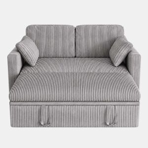 Sofá-cama duplo multifuncional u2014 encosto ajustável, porta-copos e almofadas para a sala de estar e o quarto u2014 Cinza