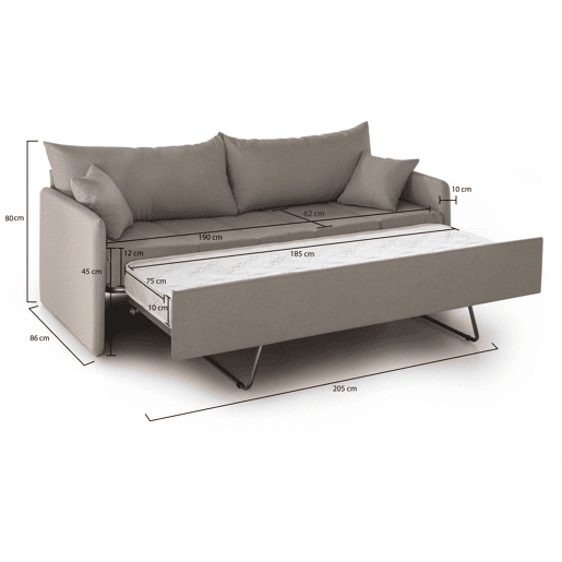 Sofá-cama 3 lugares com capa removível em tecido Sofá-cama 3 lugares com capa removível em tecido