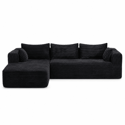 Sofá seccional dobrável L de 2 lugares - chaise longue confortável, sem estrutura (boneless), assento profundo, modular minimalista convertível em cama - preto