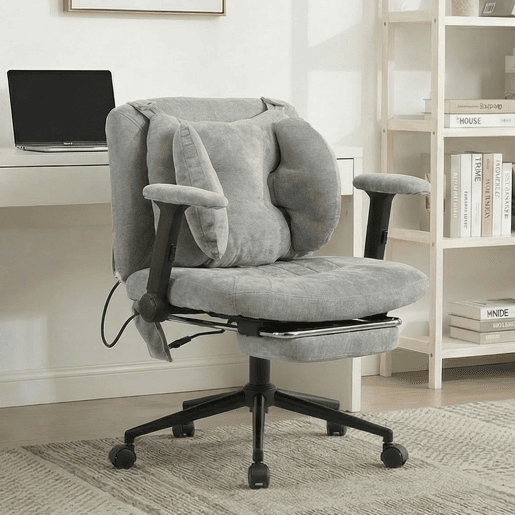 Cadeira de escritório giratória padrão - altura ajustável, apoio para os pés, capacidade de 150 kg, apoios de braços, rodas - cinzenta Cadeira de escritório giratória padrão - altura ajustável, apoio para os pés, capacidade de 150 kg, apoios de braços, rodas - cinzenta