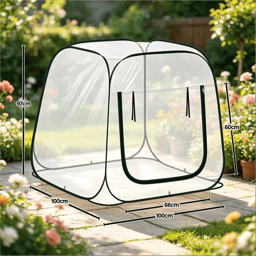 Mini-estufa 100x100x97 cm - Design pop-up com fecho em U, proteção para plantas - Transparente Mini-estufa 100x100x97 cm - Design pop-up com fecho em U, proteção para plantas - Transparente