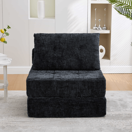 Sofá-cama dobrável - com almofadas, colchão dobrável com encosto, sofá portátil, sofá de chão confortável para a sala de estar e o quarto - preto Sofá-cama dobrável - com almofadas, colchão dobrável com encosto, sofá portátil, sofá de chão confortável para a sala de estar e o quarto - preto