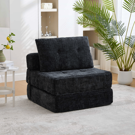 Sofá-cama dobrável - com almofadas, colchão dobrável com encosto, sofá portátil, sofá de chão confortável para a sala de estar e o quarto - preto Sofá-cama dobrável - com almofadas, colchão dobrável com encosto, sofá portátil, sofá de chão confortável para a sala de estar e o quarto - preto