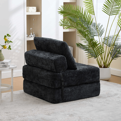 Sofá-cama dobrável - com almofadas, colchão dobrável com encosto, sofá portátil, sofá de chão confortável para a sala de estar e o quarto - preto Sofá-cama dobrável - com almofadas, colchão dobrável com encosto, sofá portátil, sofá de chão confortável para a sala de estar e o quarto - preto