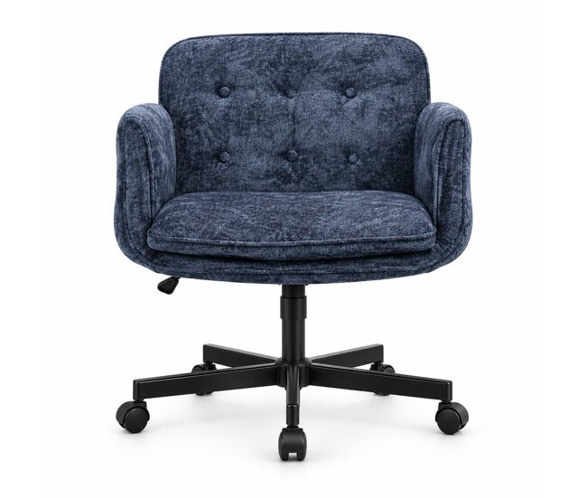 Silla de oficina giratoria 62x71 cm - ajustable en altura, con ruedas y reposabrazos plegables - azul