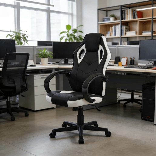 Cadeira de escritório 48,5 x 49,5 x 114 cm - ergonómica, para e-sports, encosto confortável - preta e branca Cadeira de escritório 48,5 x 49,5 x 114 cm - ergonómica, para e-sports, encosto confortável - preta e branca