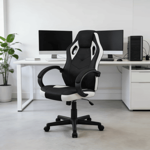 Cadeira de escritório 48,5 x 49,5 x 114 cm - ergonómica, para e-sports, encosto confortável - preta e branca Cadeira de escritório 48,5 x 49,5 x 114 cm - ergonómica, para e-sports, encosto confortável - preta e branca