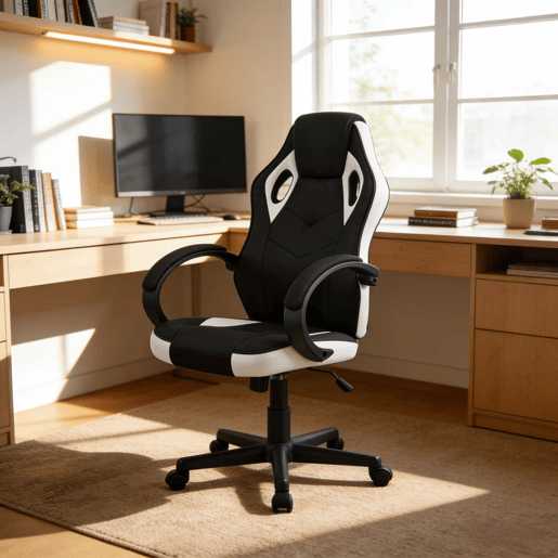 Cadeira de escritório 48,5 x 49,5 x 114 cm - ergonómica, para e-sports, encosto confortável - preta e branca Cadeira de escritório 48,5 x 49,5 x 114 cm - ergonómica, para e-sports, encosto confortável - preta e branca