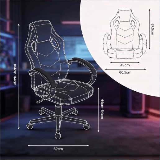 Cadeira de escritório 48,5 x 49,5 x 114 cm - ergonómica, para e-sports, encosto confortável - preta e branca Cadeira de escritório 48,5 x 49,5 x 114 cm - ergonómica, para e-sports, encosto confortável - preta e branca