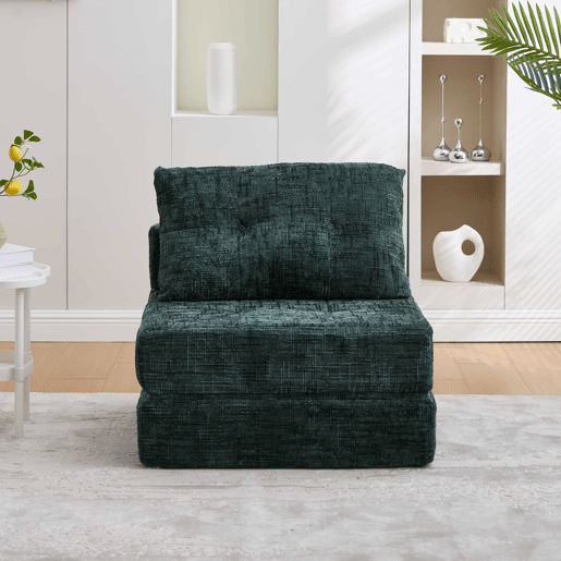 Sofá-cama dobrável u2013 com almofadas, encosto, colchão dobrável, portátil, sofá de chão confortável para a sala de estar e o quarto u2013 verde-esmeralda em chenille Sofá-cama dobrável u2013 com almofadas, encosto, colchão dobrável, portátil, sofá de chão confortável para a sala de estar e o quarto u2013 verde-esmeralda em chenille