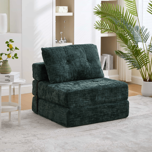 Sofá-cama dobrável u2013 com almofadas, encosto, colchão dobrável, portátil, sofá de chão confortável para a sala de estar e o quarto u2013 verde-esmeralda em chenille Sofá-cama dobrável u2013 com almofadas, encosto, colchão dobrável, portátil, sofá de chão confortável para a sala de estar e o quarto u2013 verde-esmeralda em chenille
