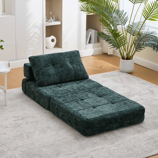 Sofá-cama dobrável u2013 com almofadas, encosto, colchão dobrável, portátil, sofá de chão confortável para a sala de estar e o quarto u2013 verde-esmeralda em chenille Sofá-cama dobrável u2013 com almofadas, encosto, colchão dobrável, portátil, sofá de chão confortável para a sala de estar e o quarto u2013 verde-esmeralda em chenille