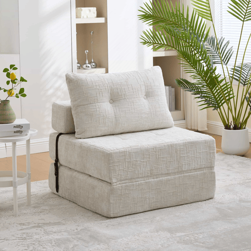 Sofá-cama dobrável e portátil com almofadas, colchão dobrável com encosto, sofá de chão confortável para a sala de estar e o quarto - Chenilla - Bege Sofá-cama dobrável e portátil com almofadas, colchão dobrável com encosto, sofá de chão confortável para a sala de estar e o quarto - Chenilla - Bege