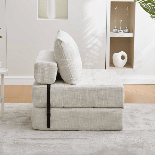Sofá-cama dobrável e portátil com almofadas, colchão dobrável com encosto, sofá de chão confortável para a sala de estar e o quarto - Chenilla - Bege Sofá-cama dobrável e portátil com almofadas, colchão dobrável com encosto, sofá de chão confortável para a sala de estar e o quarto - Chenilla - Bege