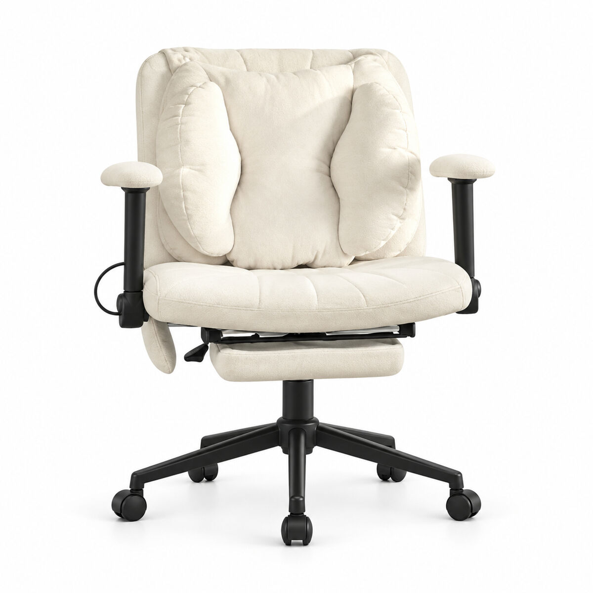 Silla de oficina giratoria de escritorio - ergonómica con reposapiés, altura ajustable, capacidad de carga 150 kg, reposabrazos, ruedas - beige