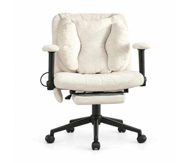 Silla de oficina giratoria de escritorio - ergonómica con reposapiés, altura ajustable, capacidad de carga 150 kg, reposabrazos, ruedas - beige