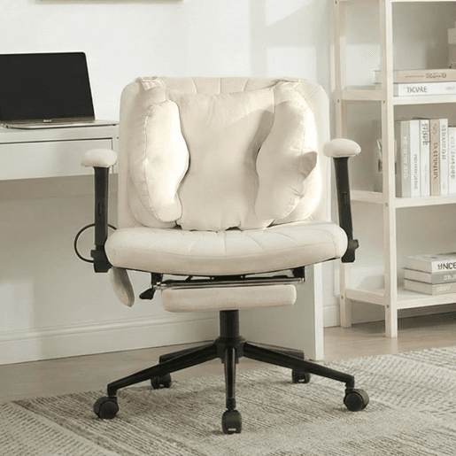 Cadeira de escritório giratória - ergonómica com apoio para os pés, altura ajustável, capacidade de carga de 150 kg, apoios de braços, rodas - bege Cadeira de escritório giratória - ergonómica com apoio para os pés, altura ajustável, capacidade de carga de 150 kg, apoios de braços, rodas - bege