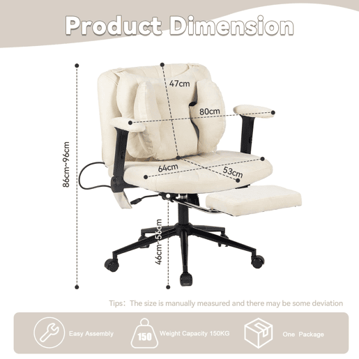 Cadeira de escritório giratória - ergonómica com apoio para os pés, altura ajustável, capacidade de carga de 150 kg, apoios de braços, rodas - bege Cadeira de escritório giratória - ergonómica com apoio para os pés, altura ajustável, capacidade de carga de 150 kg, apoios de braços, rodas - bege