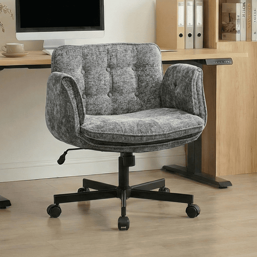 Cadeira de escritório giratória 62x71x79 cm - cadeira de escritório com rodas, regulável em altura, braços rebatíveis - cinzento escuro Cadeira de escritório giratória 62x71x79 cm - cadeira de escritório com rodas, regulável em altura, braços rebatíveis - cinzento escuro
