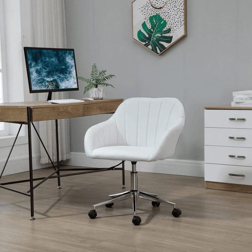 Cadeira de escritório ergonômica, giratória, com altura ajustável, encosto e apoios de braço em couro sintético, capacidade de carga de 120 kg, 60x59x79-89 cm, branca. Cadeira de escritório ergonômica, giratória, com altura ajustável, encosto e apoios de braço em couro sintético, capacidade de carga de 120 kg, 60x59x79-89 cm, branca.