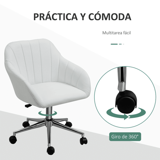 Cadeira de escritório ergonômica, giratória, com altura ajustável, encosto e apoios de braço em couro sintético, capacidade de carga de 120 kg, 60x59x79-89 cm, branca. Cadeira de escritório ergonômica, giratória, com altura ajustável, encosto e apoios de braço em couro sintético, capacidade de carga de 120 kg, 60x59x79-89 cm, branca.