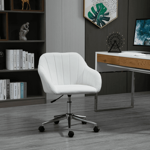 Cadeira de escritório ergonômica, giratória, com altura ajustável, encosto e apoios de braço em couro sintético, capacidade de carga de 120 kg, 60x59x79-89 cm, branca. Cadeira de escritório ergonômica, giratória, com altura ajustável, encosto e apoios de braço em couro sintético, capacidade de carga de 120 kg, 60x59x79-89 cm, branca.
