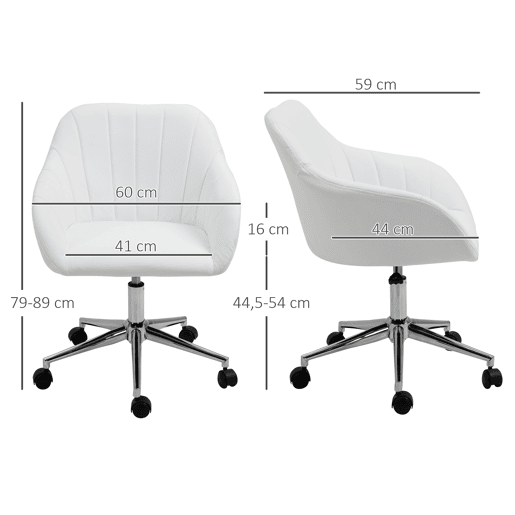 Cadeira de escritório ergonômica, giratória, com altura ajustável, encosto e apoios de braço em couro sintético, capacidade de carga de 120 kg, 60x59x79-89 cm, branca. Cadeira de escritório ergonômica, giratória, com altura ajustável, encosto e apoios de braço em couro sintético, capacidade de carga de 120 kg, 60x59x79-89 cm, branca.