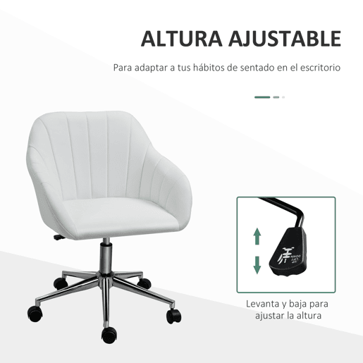 Cadeira de escritório ergonômica, giratória, com altura ajustável, encosto e apoios de braço em couro sintético, capacidade de carga de 120 kg, 60x59x79-89 cm, branca. Cadeira de escritório ergonômica, giratória, com altura ajustável, encosto e apoios de braço em couro sintético, capacidade de carga de 120 kg, 60x59x79-89 cm, branca.