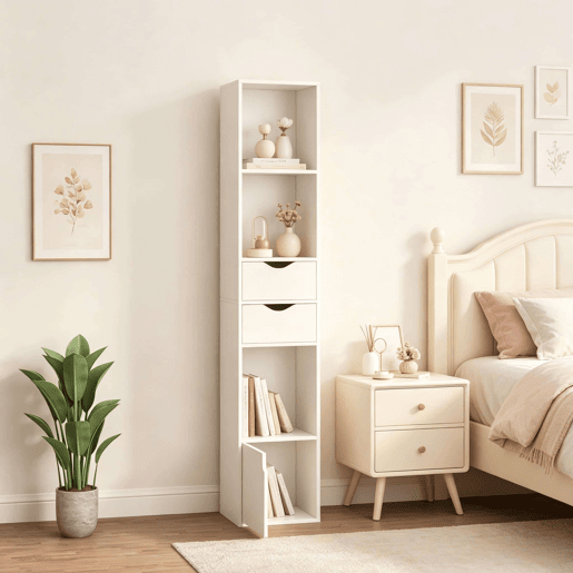 Estante alta 24 x 30 x 157,5 cm - design estreito, estante de pé, estante de arrumação e exposição para a sala de estar ou escritório - Branco
