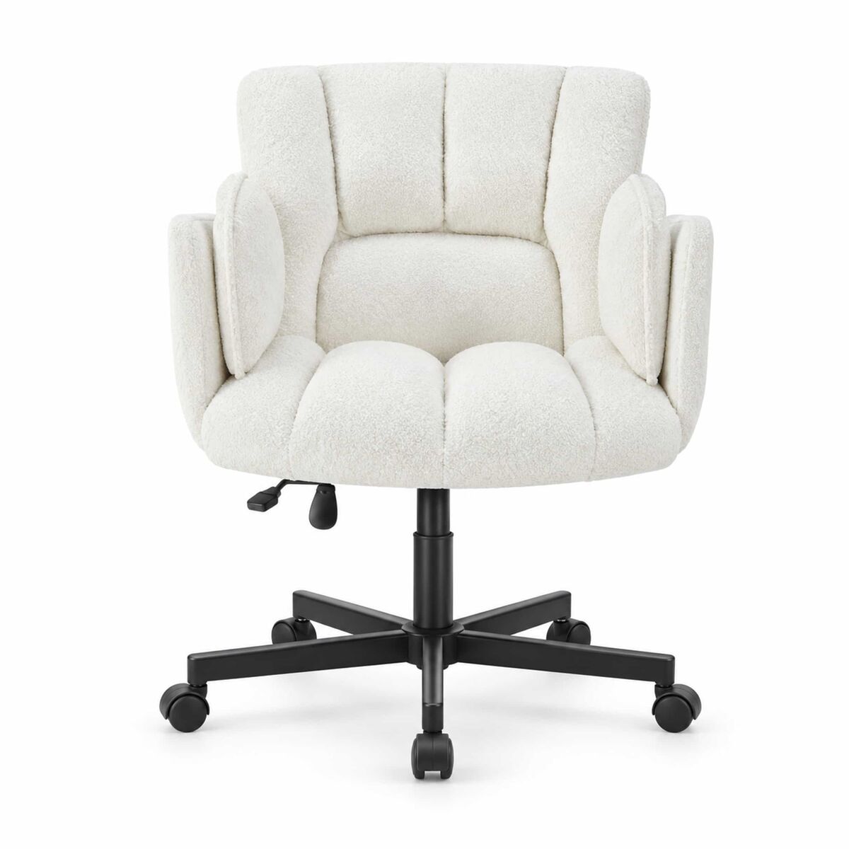 Silla de oficina giratoria 60x68 cm - reposabrazos abatibles, altura ajustable, ruedas, 150 kg - beige
