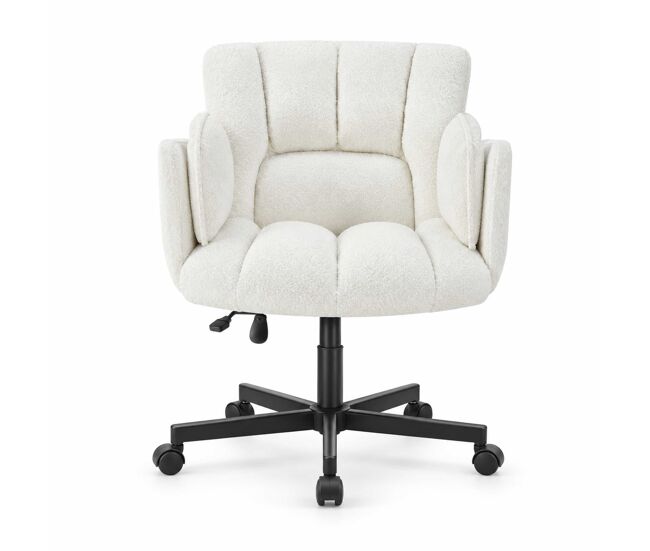 Silla de oficina giratoria 60x68 cm - reposabrazos abatibles, altura ajustable, ruedas, 150 kg - beige