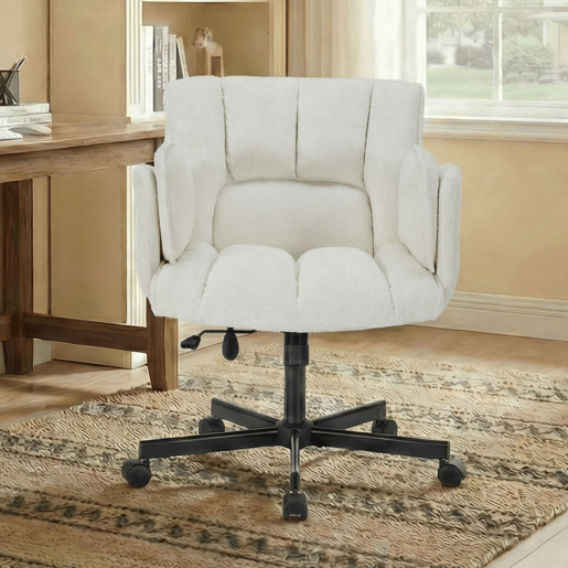 Cadeira de escritório giratória 60x68 cm - braços rebatíveis, altura ajustável, rodas, 150 kg - bege