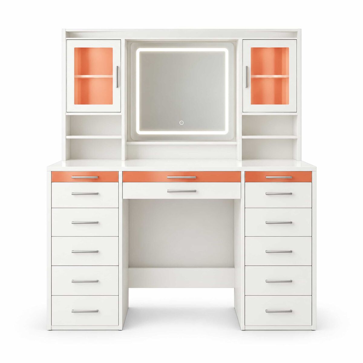 Tocador 110x40 cm - encimera de vidrio templado, compartimentos abiertos, diseño moderno multifuncional - blanco