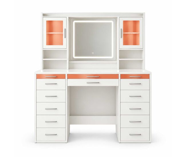 Tocador 110x40 cm - encimera de vidrio templado, compartimentos abiertos, diseño moderno multifuncional - blanco